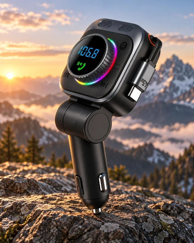 Alt view image 3 of 7 - 72W Bluetooth 5.4 FM Transmitter Car Charger 75CM Retractable USB-C Cable Hands-Free Calling Hi-Fi Bass USB-C& A Ports 12V-24V Compatible TR128