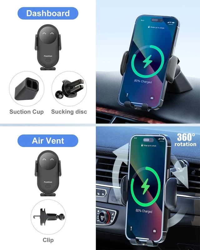 Alt view image 2 of 6 - Wireless Car Charger Phone Mount for Car Wireless Charger Smart Sensor Air Vent Automatic Clamping Phone Holder Compatible with iPhone 15/14/13/12/11/XS/XR/8 S22/S21/S20/Note 20