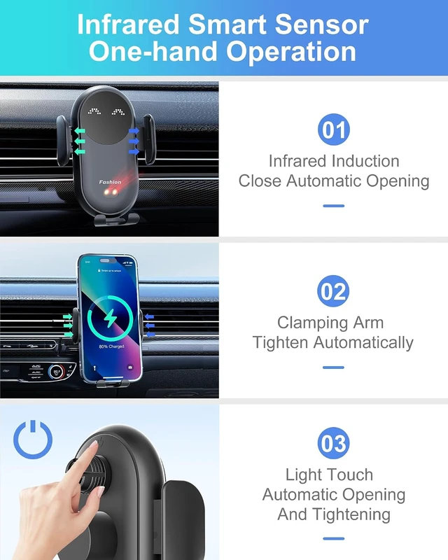 Alt view image 4 of 6 - Wireless Car Charger Phone Mount for Car Wireless Charger Smart Sensor Air Vent Automatic Clamping Phone Holder Compatible with iPhone 15/14/13/12/11/XS/XR/8 S22/S21/S20/Note 20