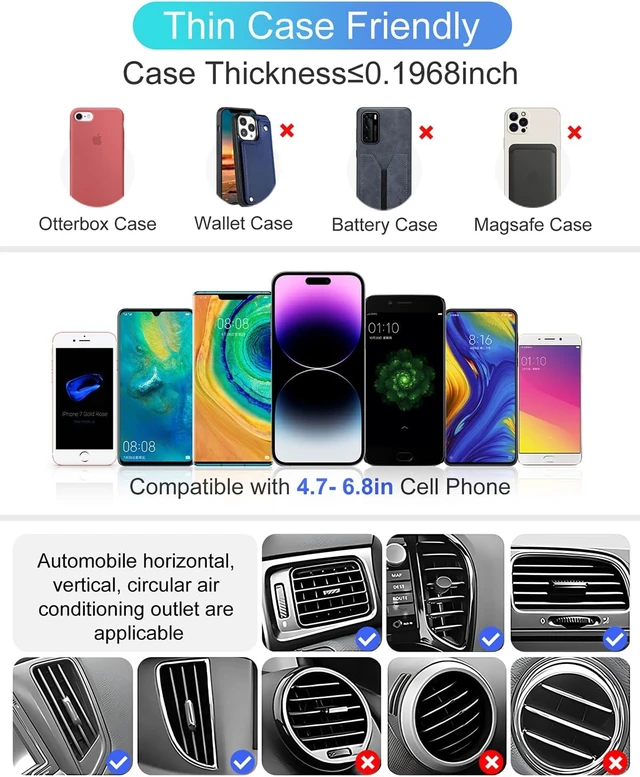 Alt view image 5 of 6 - Wireless Car Charger Phone Mount for Car Wireless Charger Smart Sensor Air Vent Automatic Clamping Phone Holder Compatible with iPhone 15/14/13/12/11/XS/XR/8 S22/S21/S20/Note 20