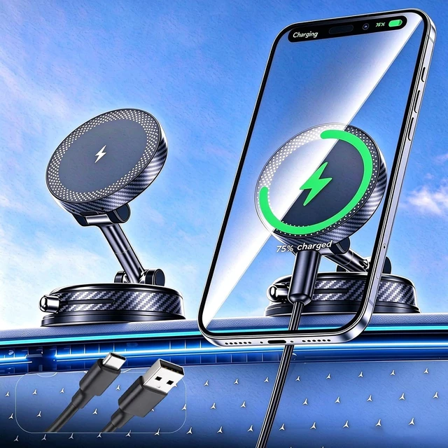 Main image of 15W Wireless Fast Charger Car Phone Mount Holder with Vacuum