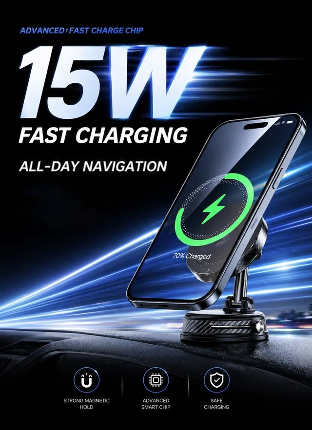 Alt view image 2 of 7 - 15W Wireless Fast Charger Car Phone Mount Holder with Vacuum
