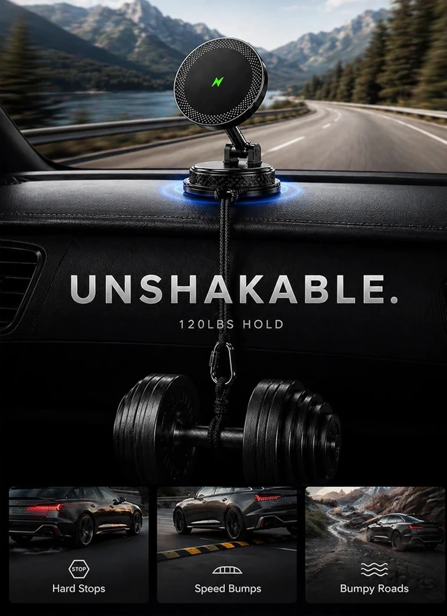 Alt view image 5 of 7 - 15W Wireless Fast Charger Car Phone Mount Holder with Vacuum