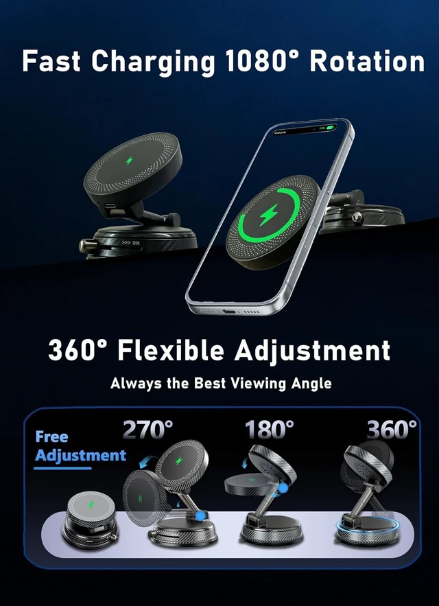 Alt view image 3 of 7 - 15W Wireless Fast Charger Car Phone Mount Holder with Vacuum
