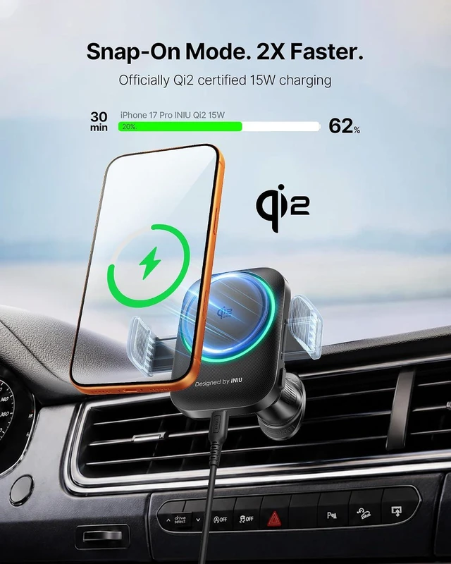 Alt view image 2 of 7 - SnapGo V11-E1 Qi2 15W Magnetic Wireless Car Charger Mount