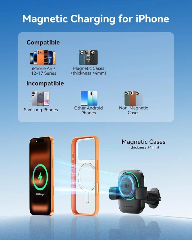 Alt view image 5 of 7 - SnapGo V11-E1 Qi2 15W Magnetic Wireless Car Charger Mount