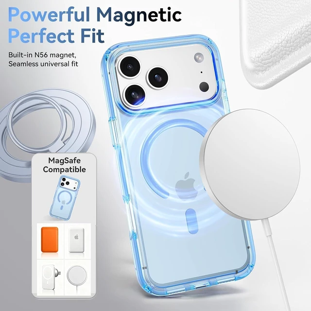 Alt view image 2 of 7 - Magnetic for iPhone 18 Pro Max Shockproof Clear Case Glacier Blue