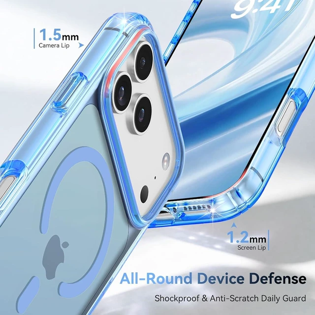 Alt view image 4 of 7 - Magnetic for iPhone 18 Pro Max Shockproof Clear Case Glacier Blue