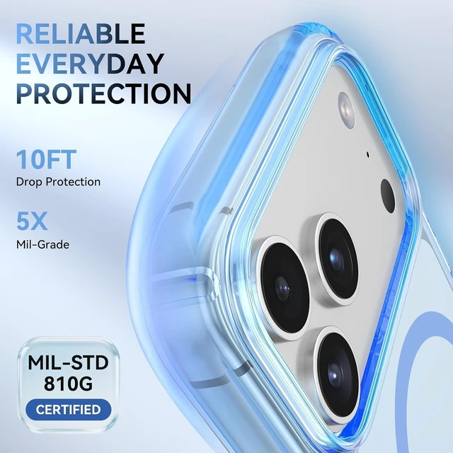 Alt view image 3 of 7 - Magnetic for iPhone 18 Pro Max Shockproof Clear Case Glacier Blue