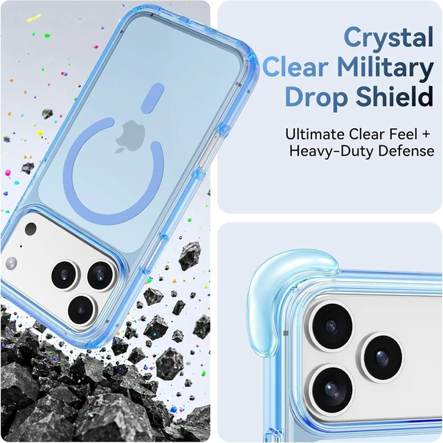Alt view image 6 of 7 - Magnetic for iPhone 18 Pro Max Shockproof Clear Case Glacier Blue