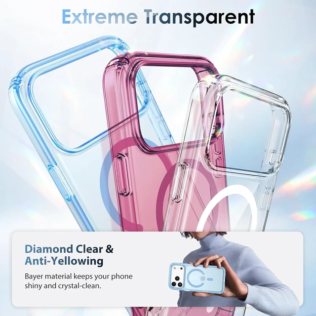 Alt view image 7 of 7 - Magnetic for iPhone 18 Pro Max Shockproof Clear Case Glacier Blue