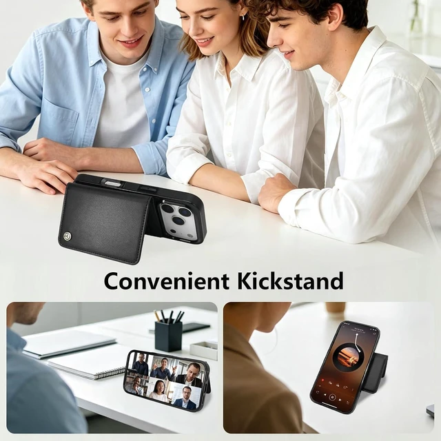 Alt view image 6 of 7 - for iPhone 18/17 Pro Detachable Magnetic Slim Wallet Case Black