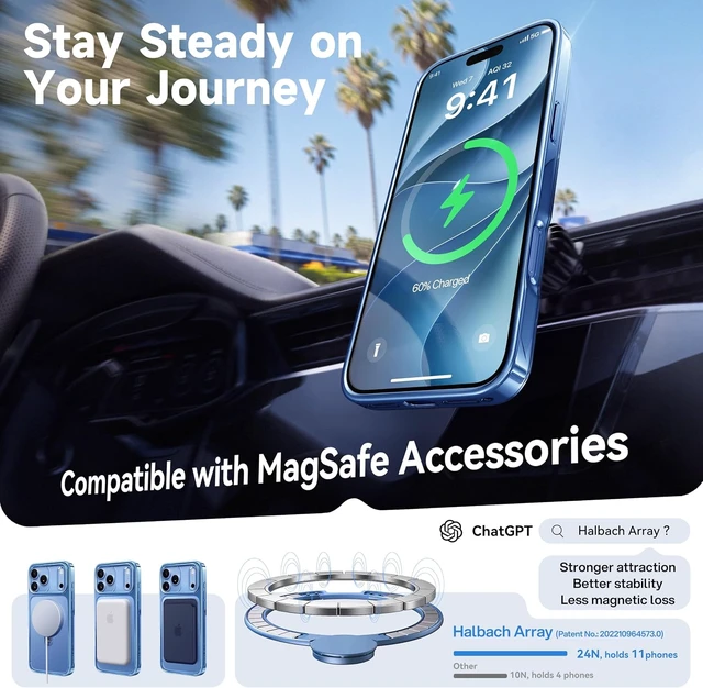 Alt view image 4 of 7 - Glacier Blue for iPhone 18 Pro Max Case 360 Spin Magnetic Stand