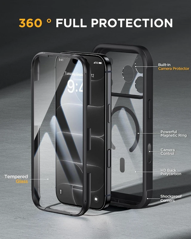 Alt view image 4 of 7 - Magnetic for iPhone 18 Pro Case 6.3 Full Body Protection Black