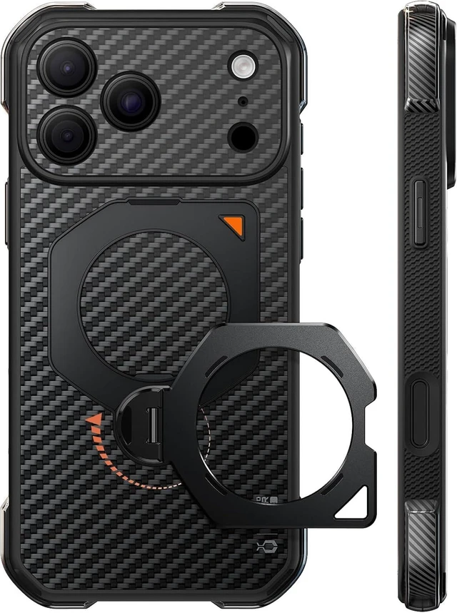 Main image of for iPhone 18 Pro Max Case with 360° Rotating Stand Aramid Black