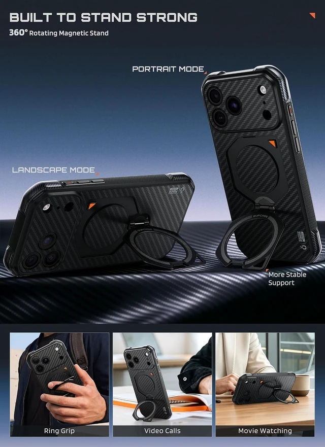Alt view image 4 of 7 - for iPhone 18 Pro Max Case with 360° Rotating Stand Aramid Black