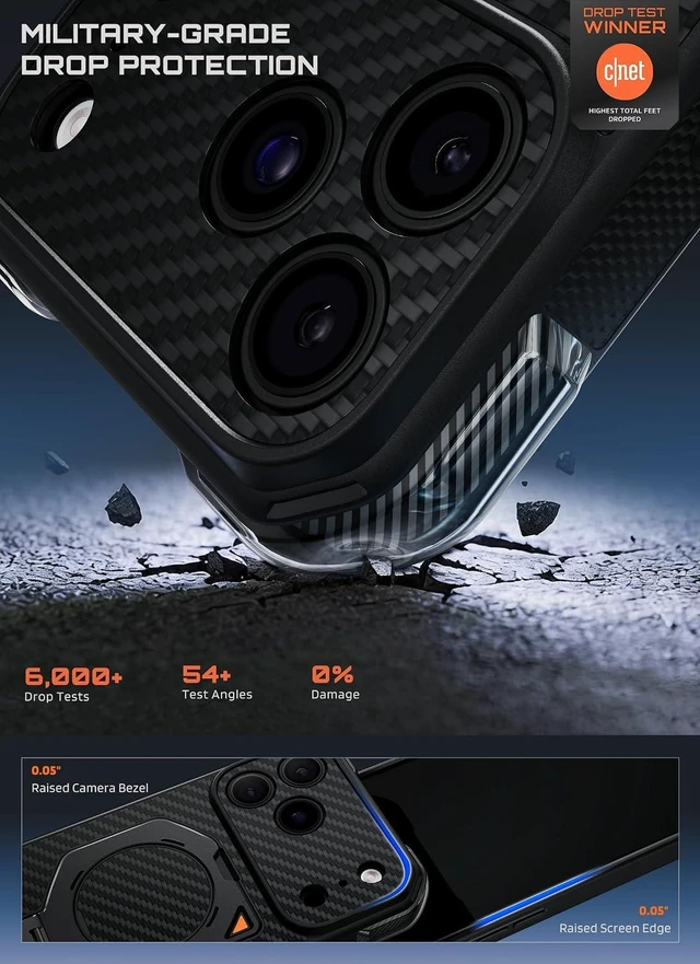 Alt view image 3 of 7 - for iPhone 18 Pro Max Case with 360° Rotating Stand Aramid Black