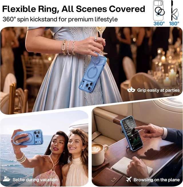Alt view image 3 of 7 - Glacier Blue for iPhone 18 Pro Max Case 360 Spin Magnetic Stand