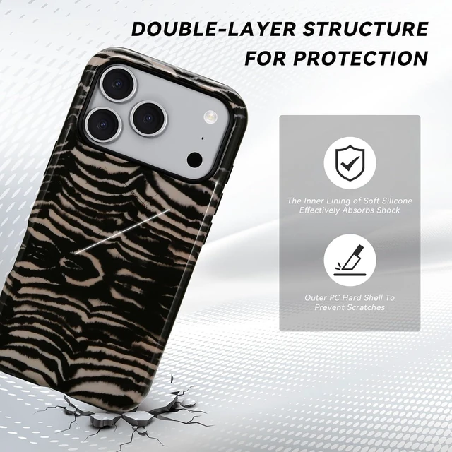 Alt view image 4 of 7 - for iPhone 17 ProMax/18 ProMax Case - Wireless Charging for MagSafe Dual-Layer Design (Outer Hard PC Shell + Inner Soft TPU Shell) Unisex Shockproof Protective Case - Tiger Stripe Pattern.