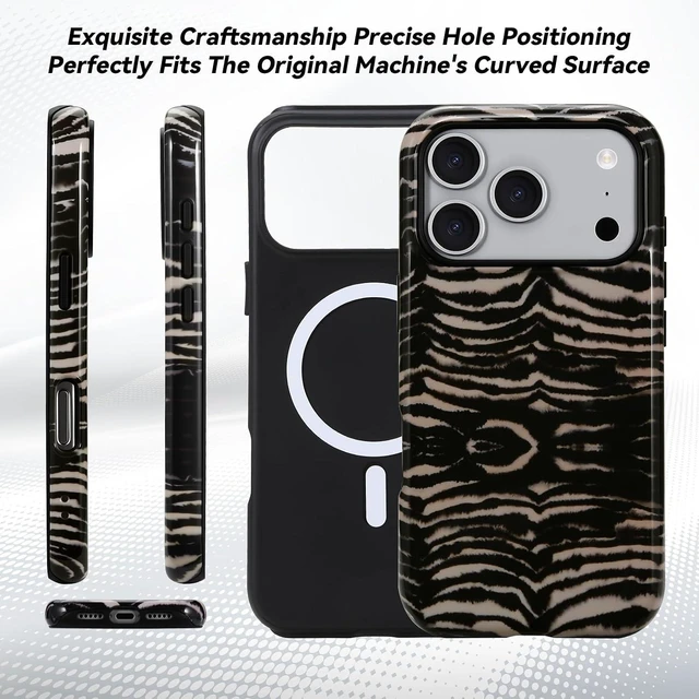 Alt view image 6 of 7 - for iPhone 17 ProMax/18 ProMax Case - Wireless Charging for MagSafe Dual-Layer Design (Outer Hard PC Shell + Inner Soft TPU Shell) Unisex Shockproof Protective Case - Tiger Stripe Pattern.