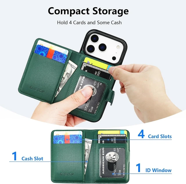 Alt view image 3 of 7 - for iPhone 18/17 Pro Detachable Magnetic Slim Wallet Case Green