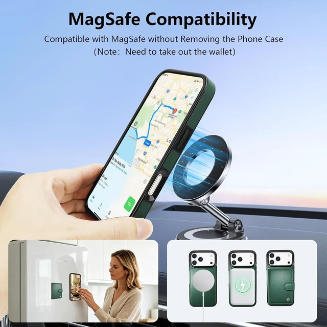 Alt view image 4 of 7 - for iPhone 18/17 Pro Detachable Magnetic Slim Wallet Case Green