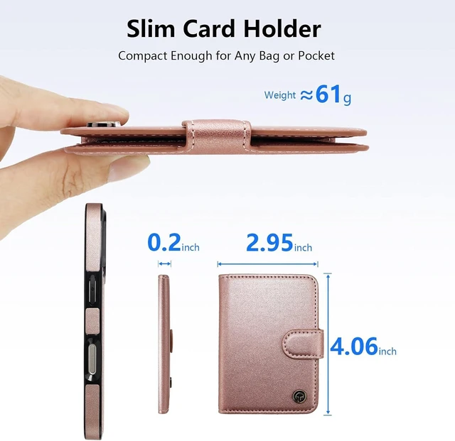 Alt view image 2 of 7 - for iPhone 18/17 Pro Detachable Magnetic Slim Wallet Case Rosegold