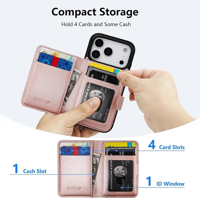 Alt view image 3 of 7 - for iPhone 18/17 Pro Detachable Magnetic Slim Wallet Case Rosegold