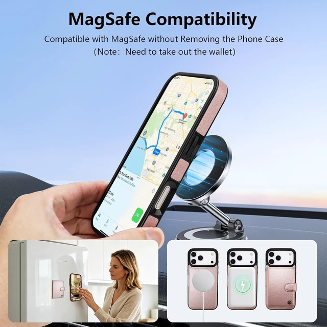 Alt view image 4 of 7 - for iPhone 18/17 Pro Detachable Magnetic Slim Wallet Case Rosegold