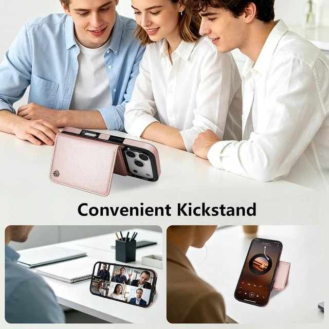 Alt view image 6 of 7 - for iPhone 18/17 Pro Detachable Magnetic Slim Wallet Case Rosegold