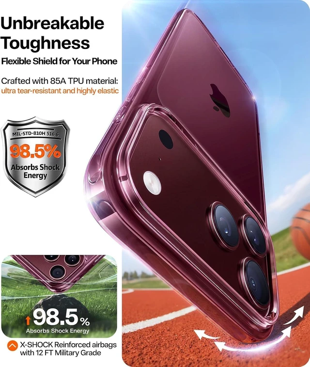 Alt view image 5 of 7 - for iPhone 18 Pro Max Case Clear Burgundy Anti-Yellowing 6.9