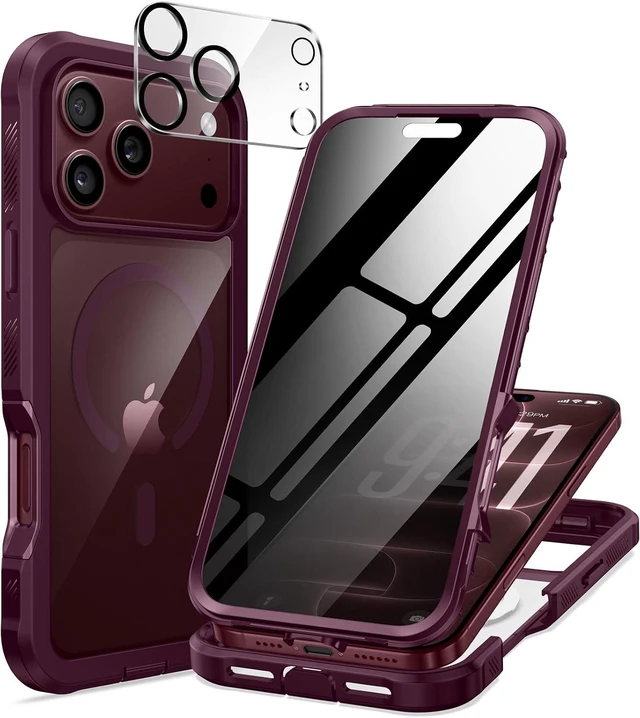 Main image of for iPhone 18 17 Pro Max Case with Privacy Protector Burgundy