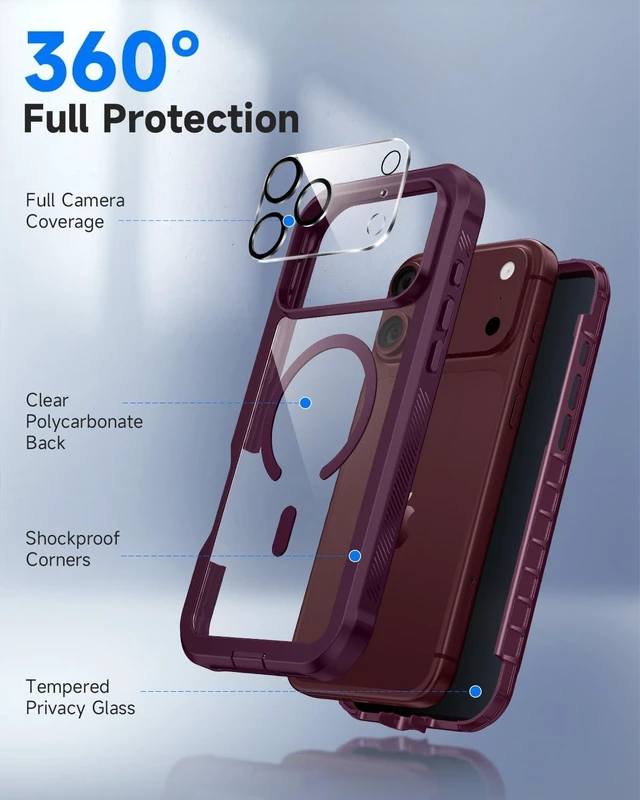Alt view image 3 of 7 - for iPhone 18 17 Pro Max Case with Privacy Protector Burgundy