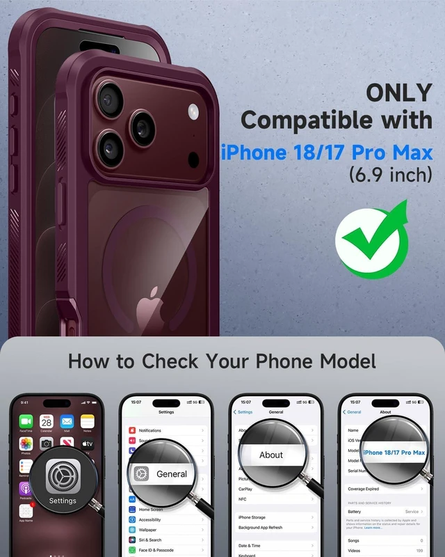 Alt view image 5 of 7 - for iPhone 18 17 Pro Max Case with Privacy Protector Burgundy