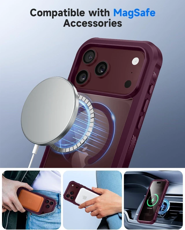 Alt view image 6 of 7 - for iPhone 18 17 Pro Max Case with Privacy Protector Burgundy
