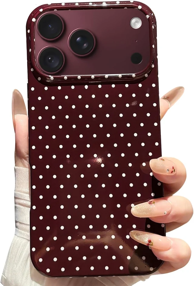 Main image of for iPhone 18 Pro Max Case Polka Dot Phone Cases Aesthetic Trendy Women Girly Chic Soft Silicone Shockproof Protective Slim Cover Burgundy