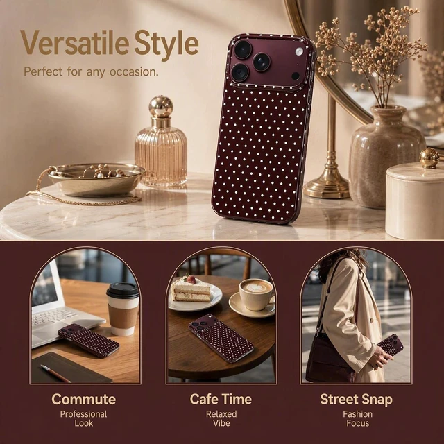 Alt view image 2 of 7 - for iPhone 18 Pro Max Case Polka Dot Phone Cases Aesthetic Trendy Women Girly Chic Soft Silicone Shockproof Protective Slim Cover Burgundy