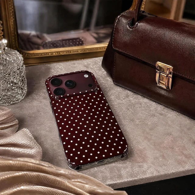Alt view image 3 of 7 - for iPhone 18 Pro Max Case Polka Dot Phone Cases Aesthetic Trendy Women Girly Chic Soft Silicone Shockproof Protective Slim Cover Burgundy