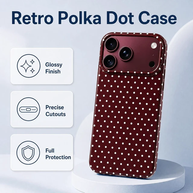 Alt view image 5 of 7 - for iPhone 18 Pro Max Case Polka Dot Phone Cases Aesthetic Trendy Women Girly Chic Soft Silicone Shockproof Protective Slim Cover Burgundy