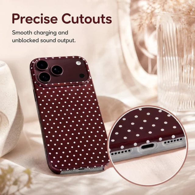 Alt view image 6 of 7 - for iPhone 18 Pro Max Case Polka Dot Phone Cases Aesthetic Trendy Women Girly Chic Soft Silicone Shockproof Protective Slim Cover Burgundy
