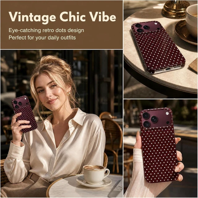 Alt view image 7 of 7 - for iPhone 18 Pro Max Case Polka Dot Phone Cases Aesthetic Trendy Women Girly Chic Soft Silicone Shockproof Protective Slim Cover Burgundy