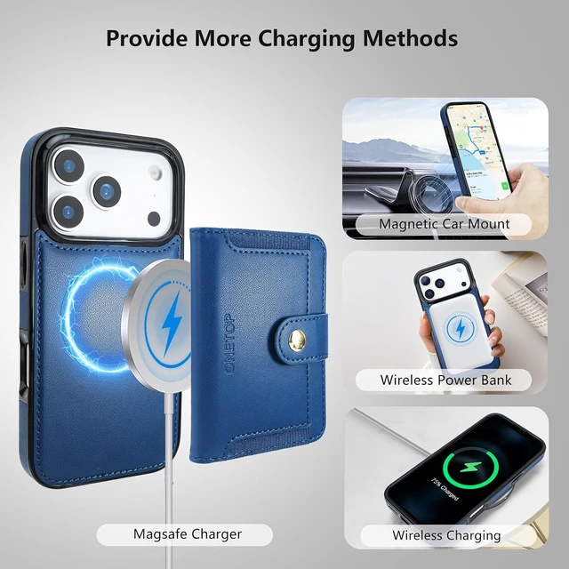 Alt view image 4 of 7 - for iPhone 18 Pro/17 Pro Detachable Magnetic Wallet Case Blue