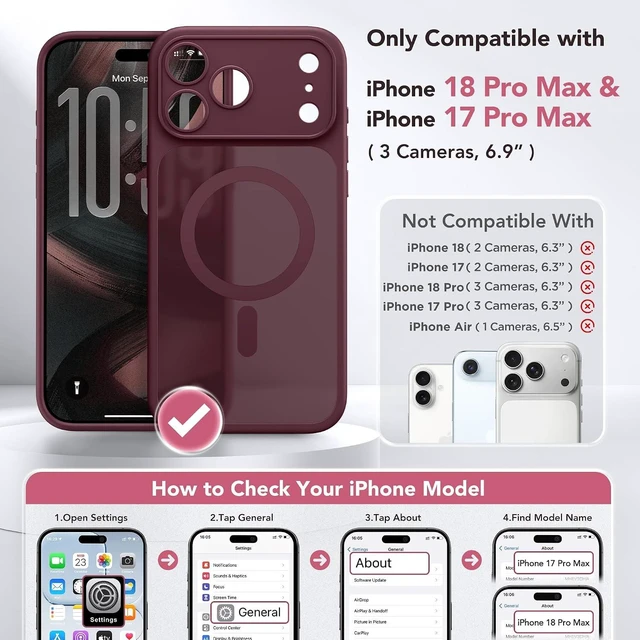 Alt view image 2 of 7 - Magnetic Shockproof for iPhone 18 Pro Max & 17 Pro Max Case Burgundy