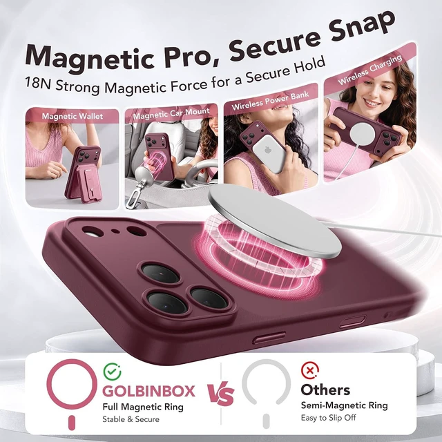 Alt view image 3 of 7 - Magnetic Shockproof for iPhone 18 Pro Max & 17 Pro Max Case Burgundy