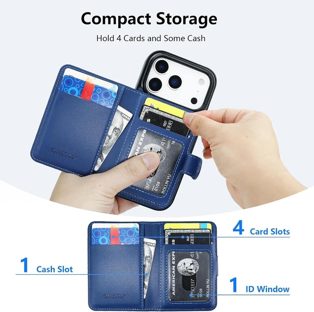 Alt view image 3 of 7 - for iPhone 18/17 Pro Detachable Magnetic Slim Wallet Case Blue