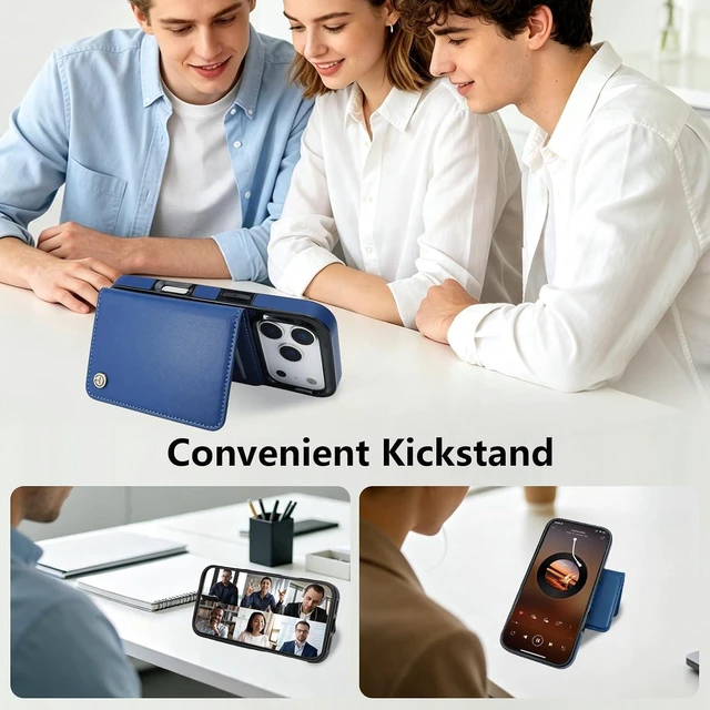Alt view image 6 of 7 - for iPhone 18/17 Pro Detachable Magnetic Slim Wallet Case Blue