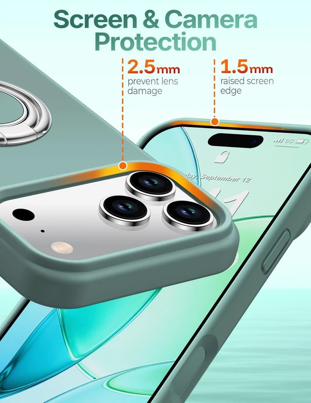 Alt view image 6 of 6 - for iPhone 18 Pro /17 Pro Case with Ring Stand & Wrist Strap Green