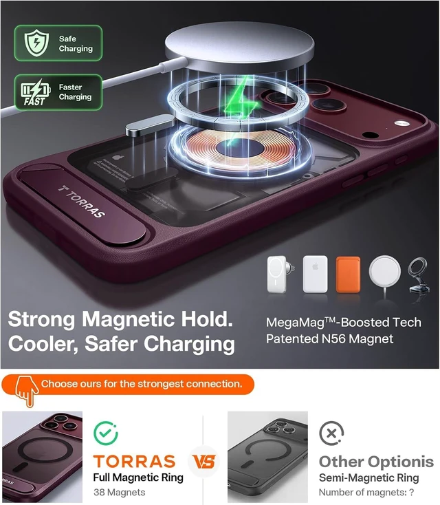 Alt view image 3 of 7 - Strong Magnetic & Seamless Stand for iPhone 18 Pro Max Case Burgundy