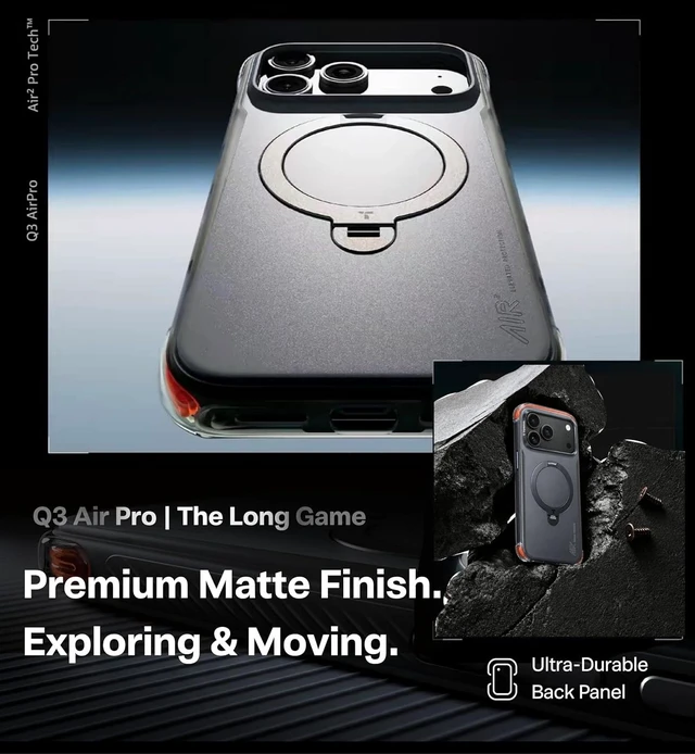 Alt view image 4 of 7 - Q3 Air Pro for iPhone 18 Pro Max Case 360° Mag Stand Dual Airbags