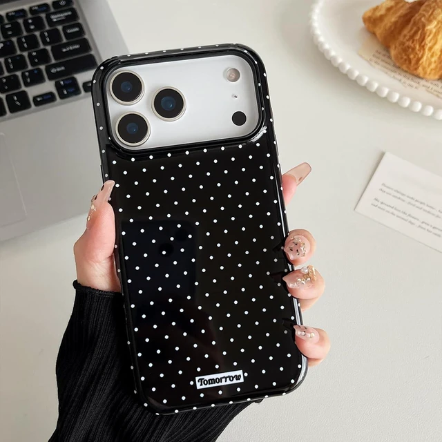 Alt view image 3 of 7 - for iPhone 18 Pro Case Simple Cute Polka Dot Phone Case Black